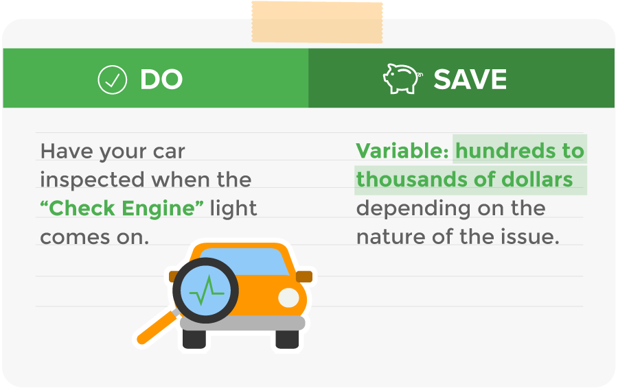 Have your car inspected when the check engine light comes on and save hundreds to thousands of dollars.