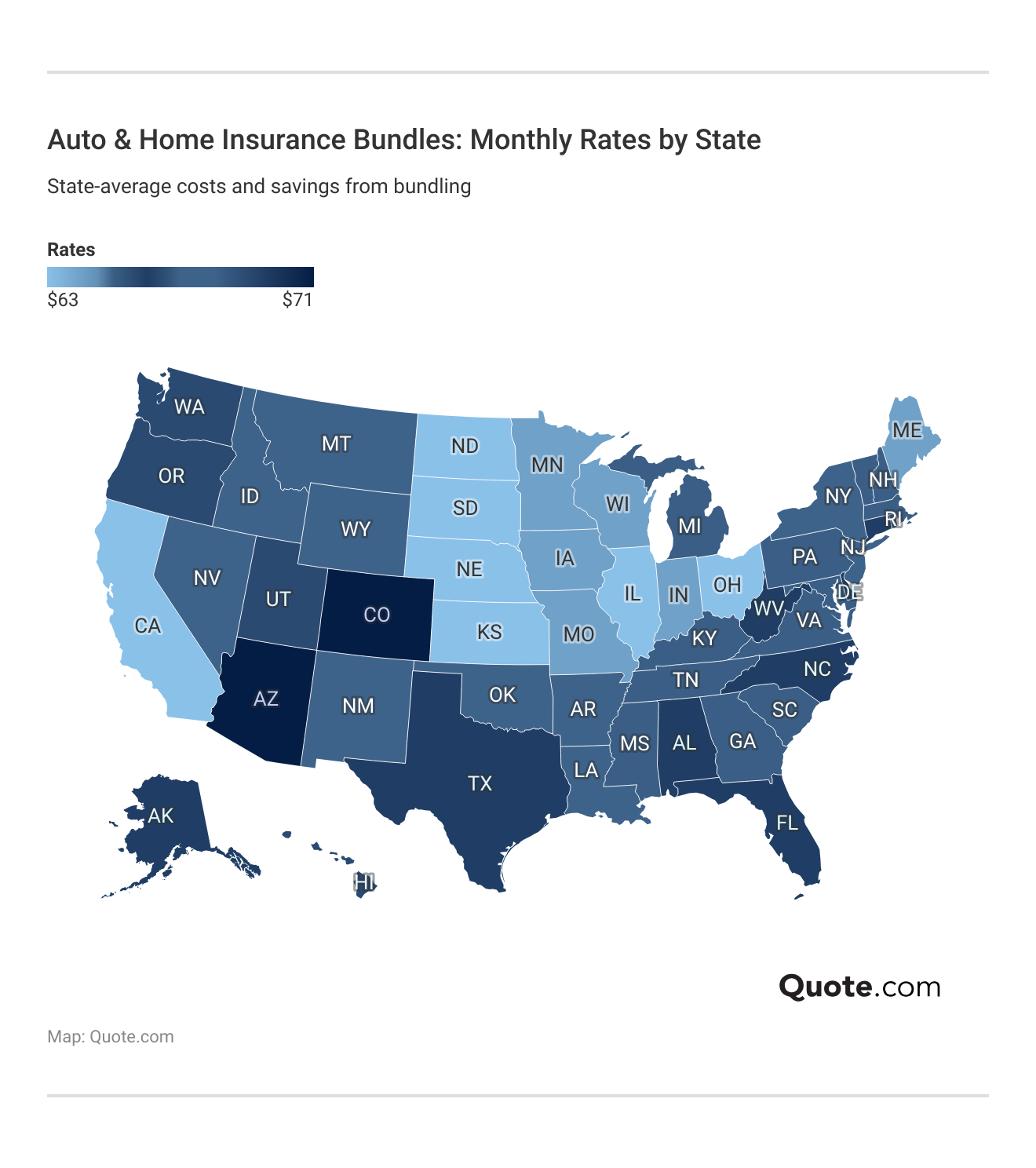 <h3>Auto & Home Insurance Bundles: Monthly Rates by State</h3>