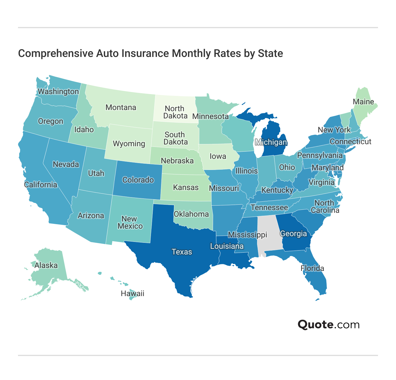 <h3>Comprehensive Auto Insurance Monthly Rates by State</h3>